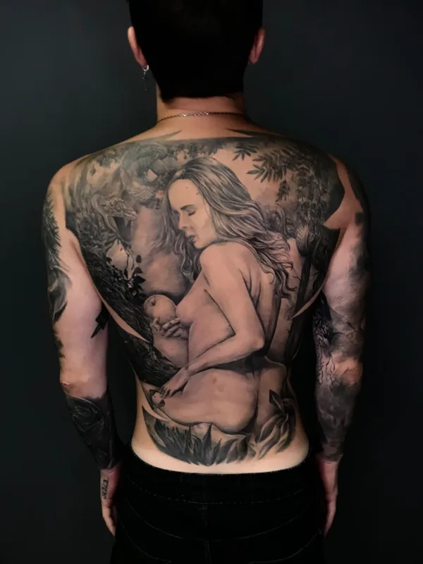 male black and grey realism татуировка на full back #55513 | Тату мастер Максим Вахненко