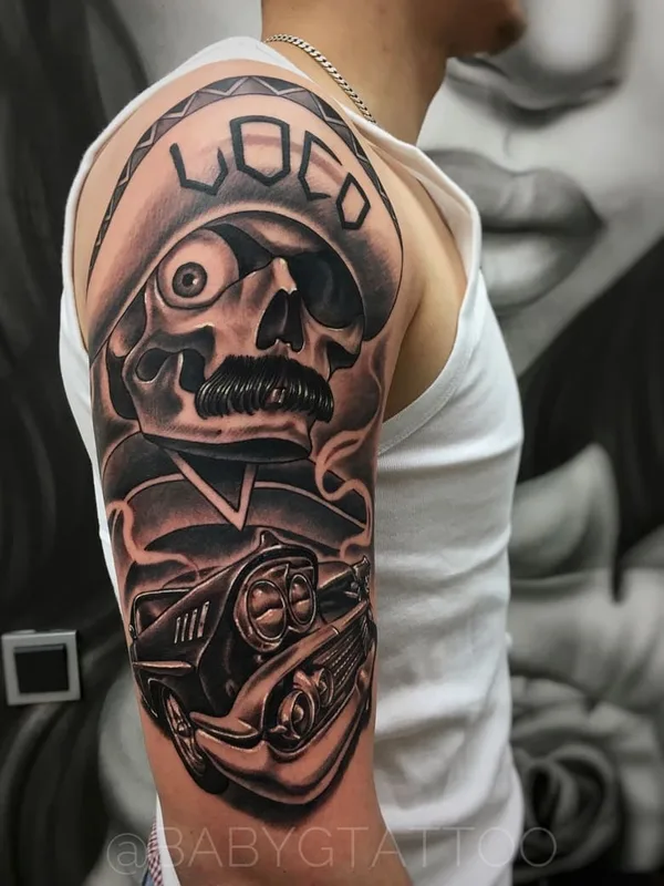 male black and grey chicano 타투 부위 upper arm #58374 | 타투이스트 Baby G