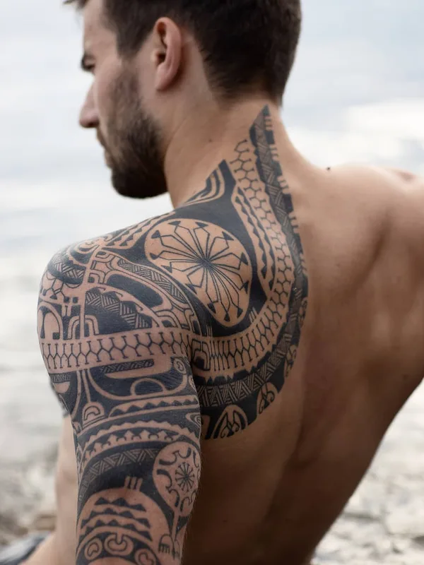 male black tribal tatuaje en full sleeve #32471 | Tatuador Дмитрий Бабахин