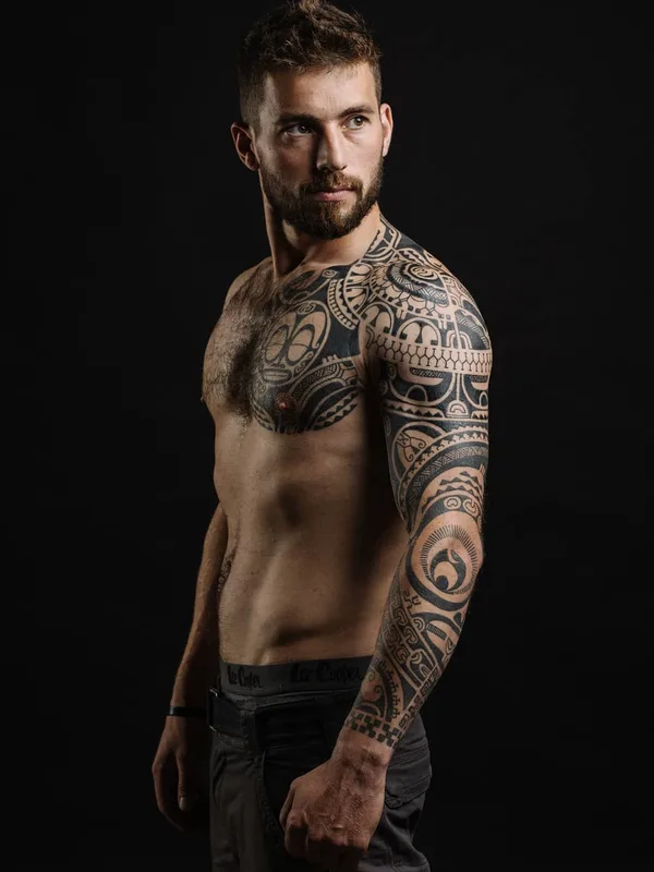 male black tribal tatuaje en full sleeve #32464 | Tatuador Дмитрий Бабахин