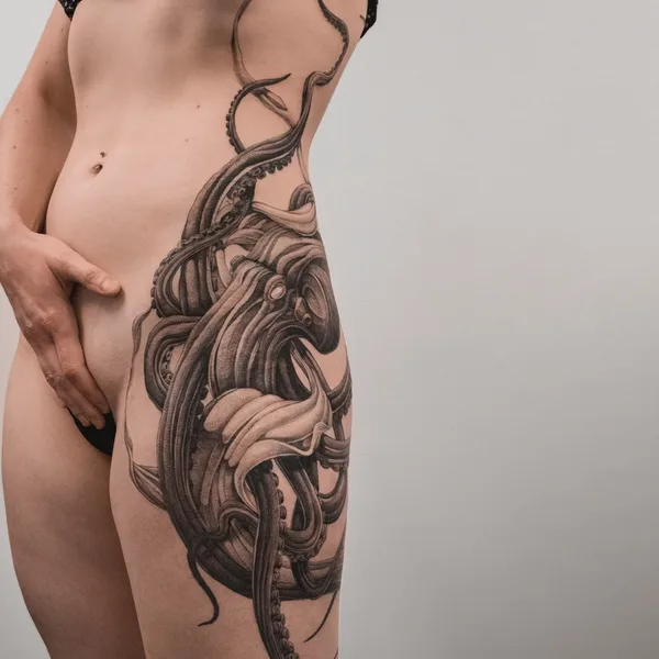 Graphic tattoo by Ezer in Paris