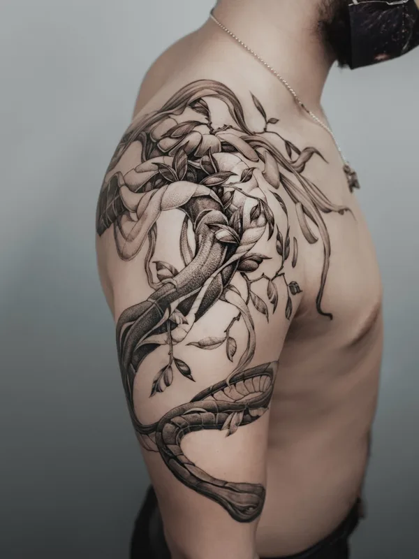 Graphic tattoo by Ezer in Paris