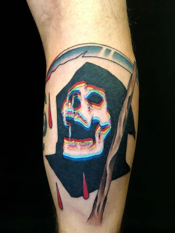 color cyber tattoo on calf #32841 | Tattoo Artist Adam Friedman