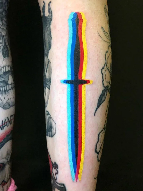 color pop art tattoo on calf #32842 | Tattoo Artist Adam Friedman