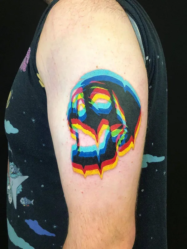 color glitch tattoo on bicep #32839 | Tattoo Artist Adam Friedman