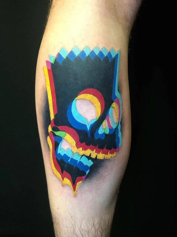 color cartoon tattoo on calf #32845 | Tattoo Artist Adam Friedman