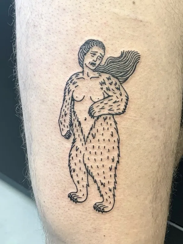 black linework tattoo on thigh #59683 | Tattoo Artist Бажен Никитин