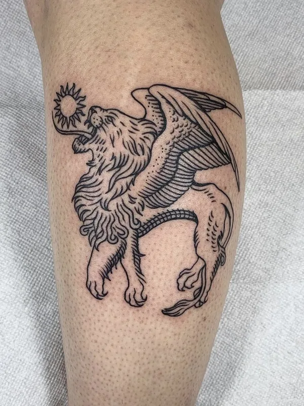 black linework tattoo on calf #59687 | Tattoo Artist Бажен Никитин