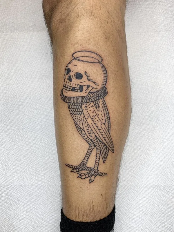 black linework tattoo on calf #59688 | Tattoo Artist Бажен Никитин