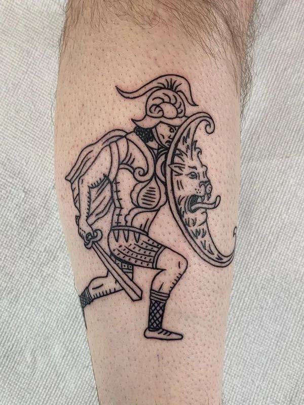 black linework tattoo on calf #59694 | Tattoo Artist Бажен Никитин
