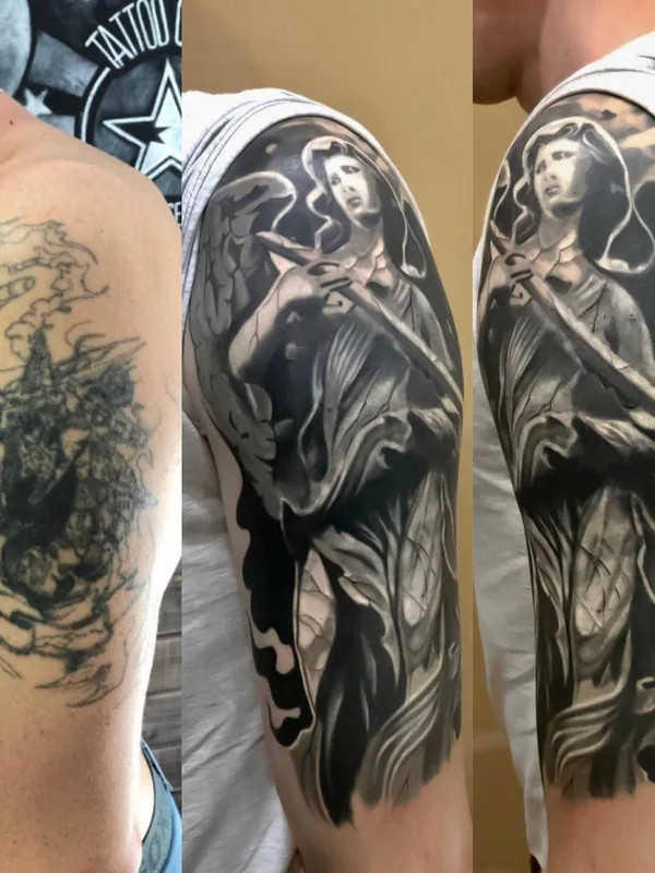 male black and grey black and grey татуировка на full sleeve #33882 | Тату мастер Deni Marengo