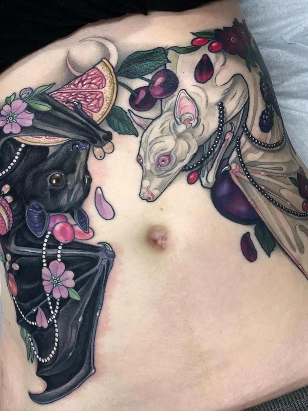 color illustrative tatouage sur stomach #45387 | Artiste tatoueur Arielle Gagnon