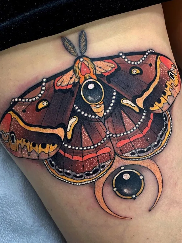 color neo traditional tatouage sur thigh #45389 | Artiste tatoueur Arielle Gagnon