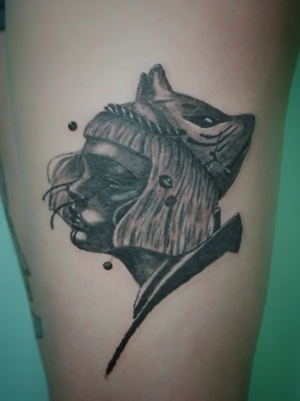 female black and grey black and grey татуировка на thigh #60308 | Тату мастер Евгений Зимин/Zima