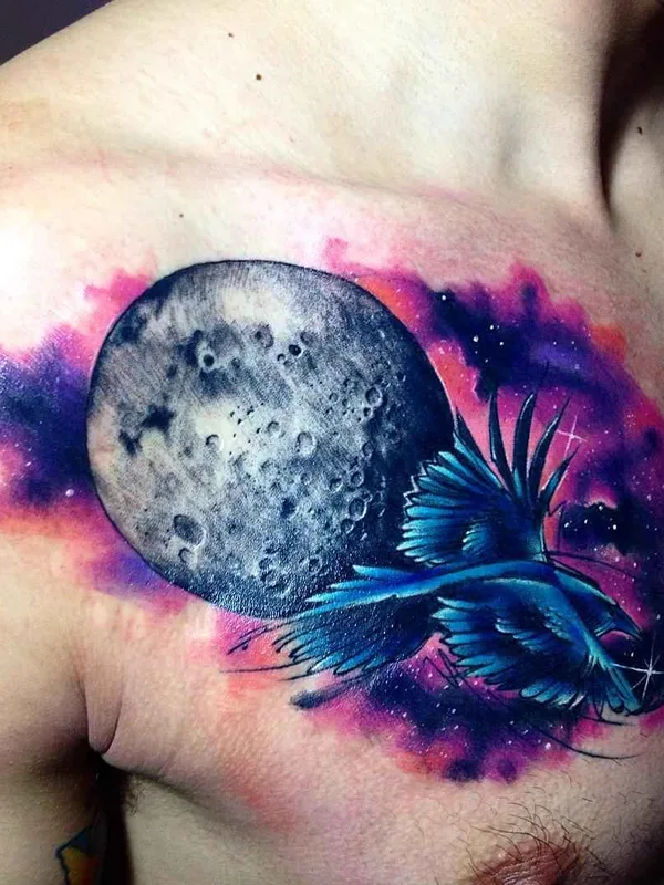 male color watercolor tatouage sur chest #3192 | Artiste tatoueur Adrian Bascur