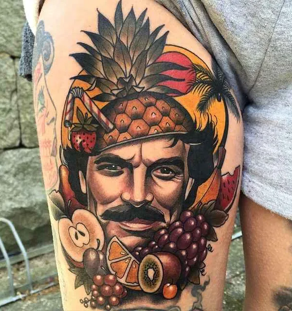 male color neo traditional tattoo auf thigh #5084 | Tätowierer Aniela Dahlgren