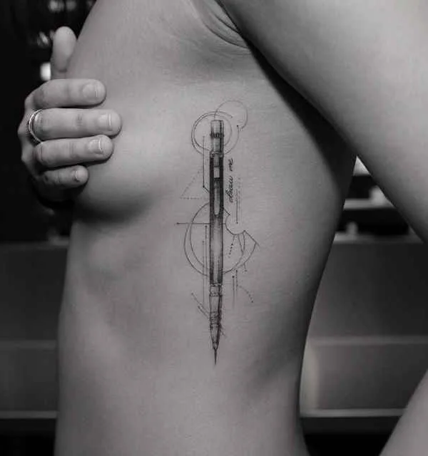 female black and grey fineline tattoo auf ribcage #112 | Tätowierer Balazs Bercsenyi