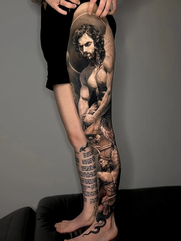 black and grey realism татуировка на full leg #62666 | Тату мастер Виктория Левенец