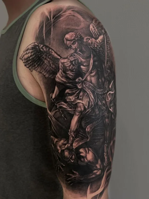 male black and grey realism татуировка на full sleeve #62667 | Тату мастер Виктория Левенец