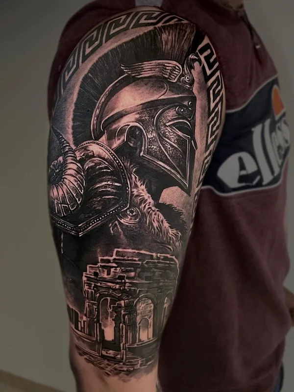 male black and grey realism татуировка на full sleeve #62669 | Тату мастер Виктория Левенец