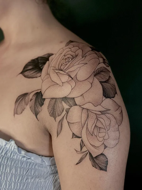 female black and grey fineline tattoo on shoulder #62685 | Tattoo Artist Gevorg Grigoryan