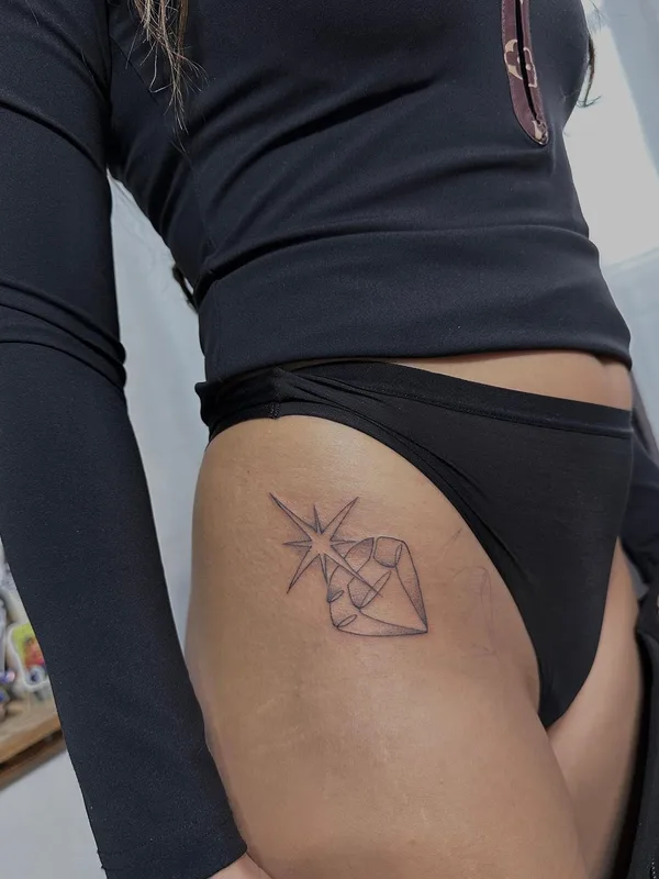 female black linework татуировка на thigh #62725 | Тату мастер Даурен Усенов