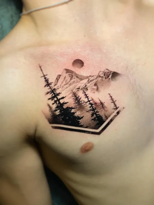 male black and grey black and grey tattoo auf chest #62726 | Tätowierer Максим Син