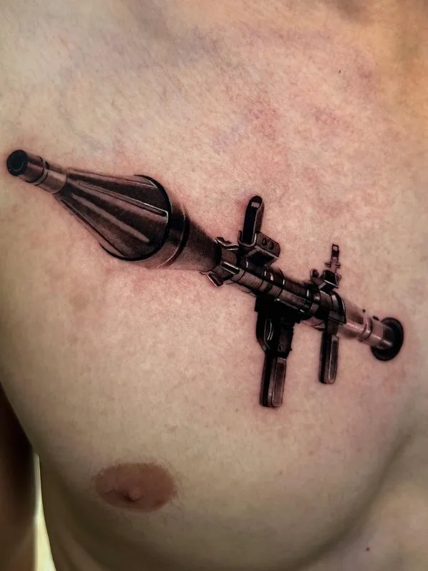 male black and grey realism tattoo auf chest #62737 | Tätowierer Максим Син