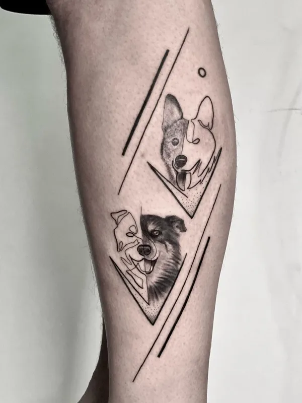 black and grey linework tattoo auf calf #62778 | Tätowierer inbal_tattoo