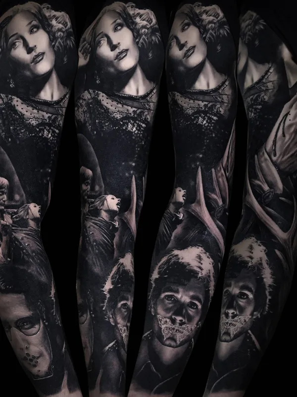 black and grey realism татуировка на full sleeve #28062 | Тату мастер Олег Шепеленко