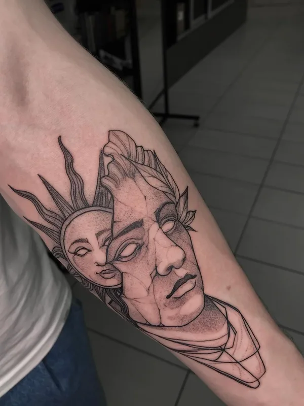 black and grey linework Tatuaggio su forearm #51064 | Tatuatore Евгений 
