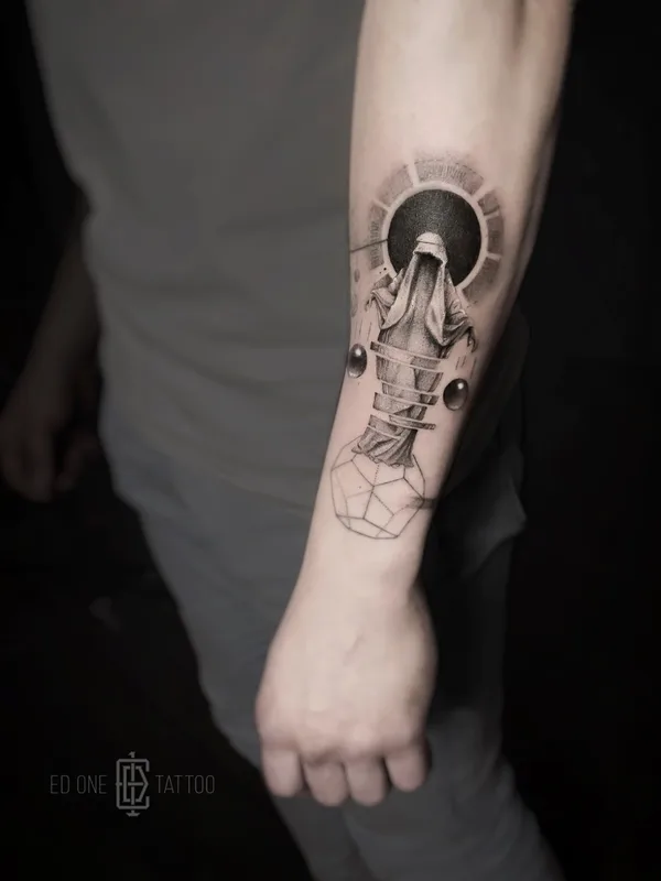 black and grey geometric tattoo on forearm #51084 | Tattoo Artist Ed One