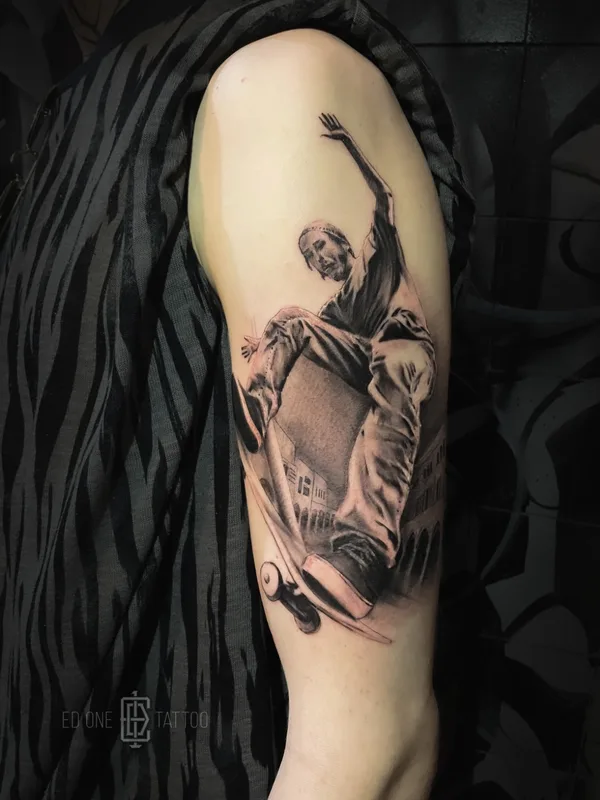black and grey realism tattoo on upper arm #51083 | Tattoo Artist Ed One
