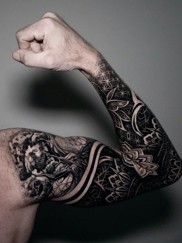 men black ornamental tattoo on arm, sleeve #64439 | Tattoo Artist Alex White