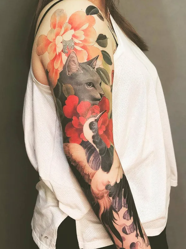 female color japanese tatouage sur full sleeve #30488 | Artiste tatoueur Kubrick Ho