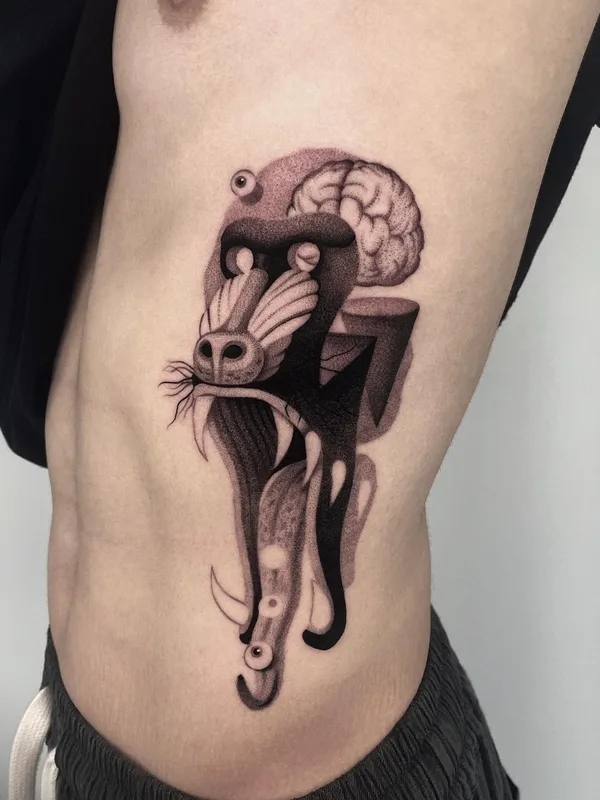 black and grey illustrative tatuaje en side #58901 | Tatuador Sinsa
