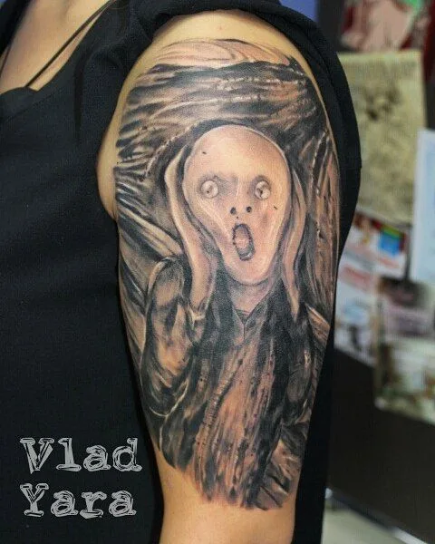 black and grey realism татуировка на upper arm #37824 | Тату мастер Влад Яра