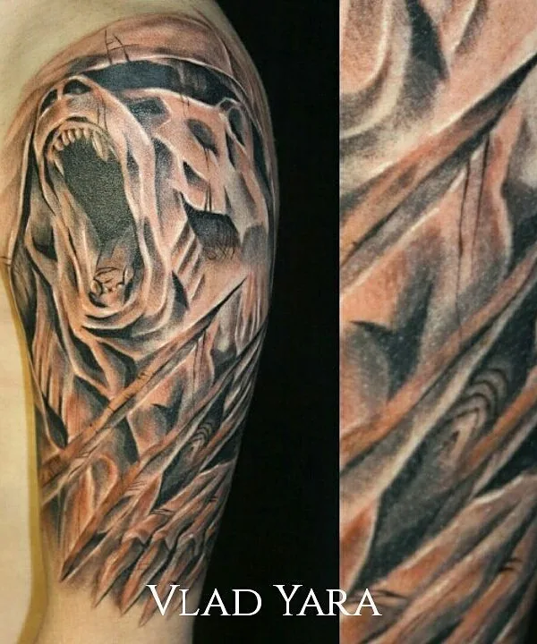black and grey realism татуировка на upper arm #37829 | Тату мастер Влад Яра