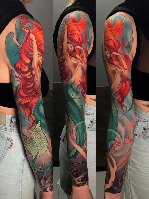 female color illustrative татуировка на full sleeve #75113 | Тату мастер Maks Vorobei 