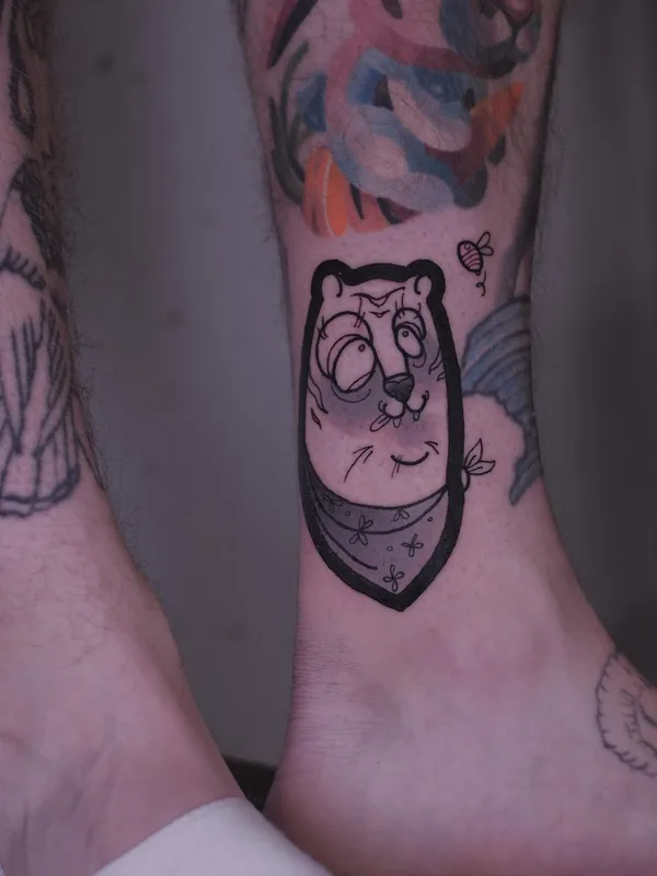 black and grey cartoon tattoo on ankle #45407 | Tattoo Artist Mexica