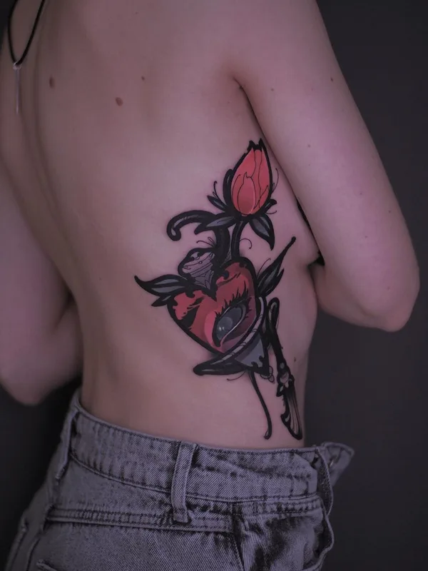 female color neo traditional tattoo on side #45403 | Tattoo Artist Mexica