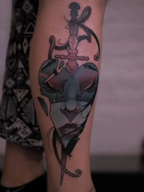color illustrative tattoo on calf #45399 | Tattoo Artist Mexica