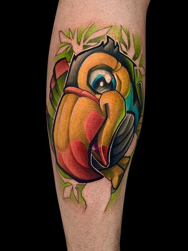 color new school tatuaje en calf #45429 | Tatuador Всеволод Злая Собака