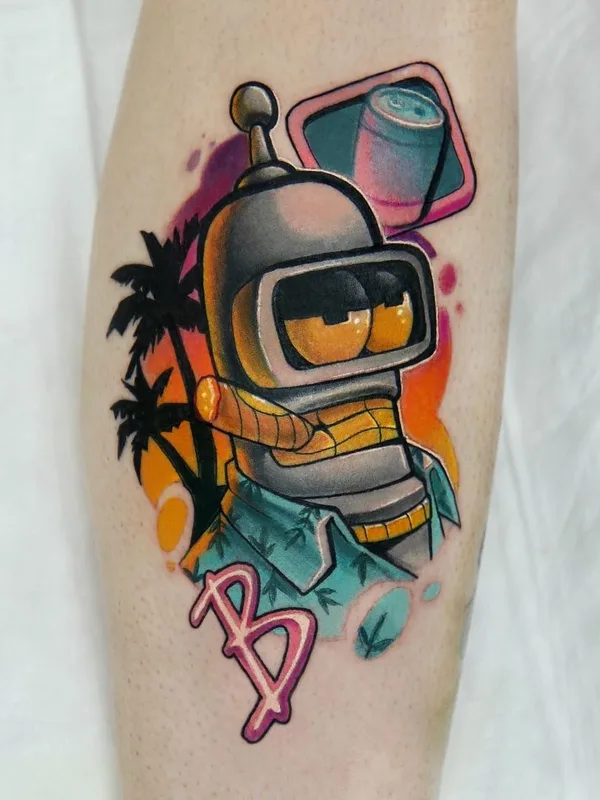 color new school tatuaje en calf #45431 | Tatuador Всеволод Злая Собака