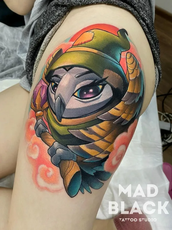 color illustrative tatuaje en thigh #45432 | Tatuador Всеволод Злая Собака