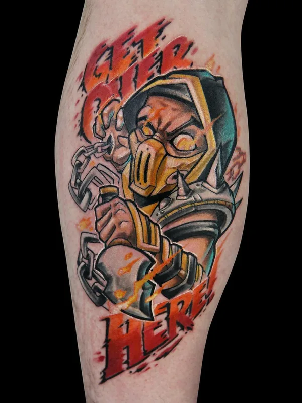 color new school tatuaje en calf #45427 | Tatuador Всеволод Злая Собака