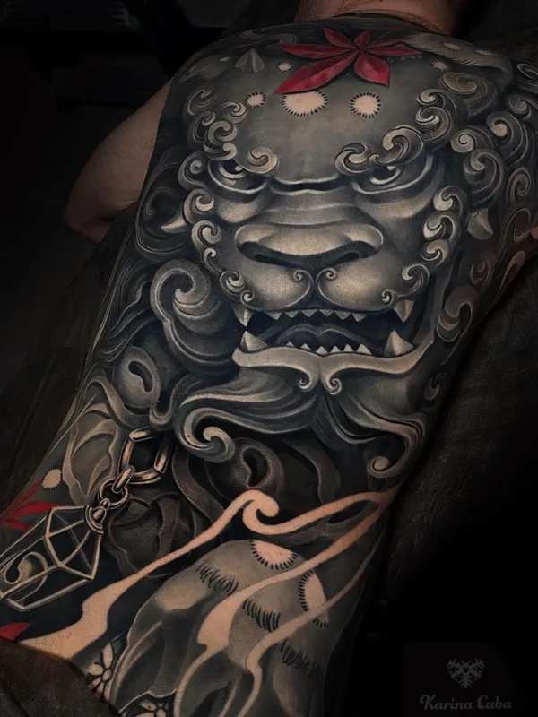 black and grey japanese 纹身 在 full back #45496 | 纹身师 Карина Куба 