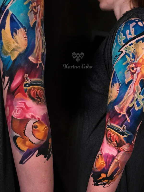 female color realism 纹身 在 full sleeve #45491 | 纹身师 Карина Куба 