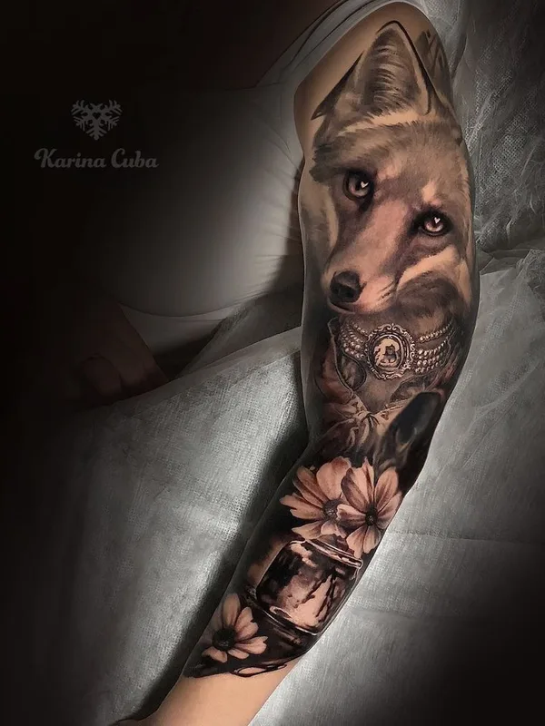 black and grey realism 纹身 在 full sleeve #45492 | 纹身师 Карина Куба 