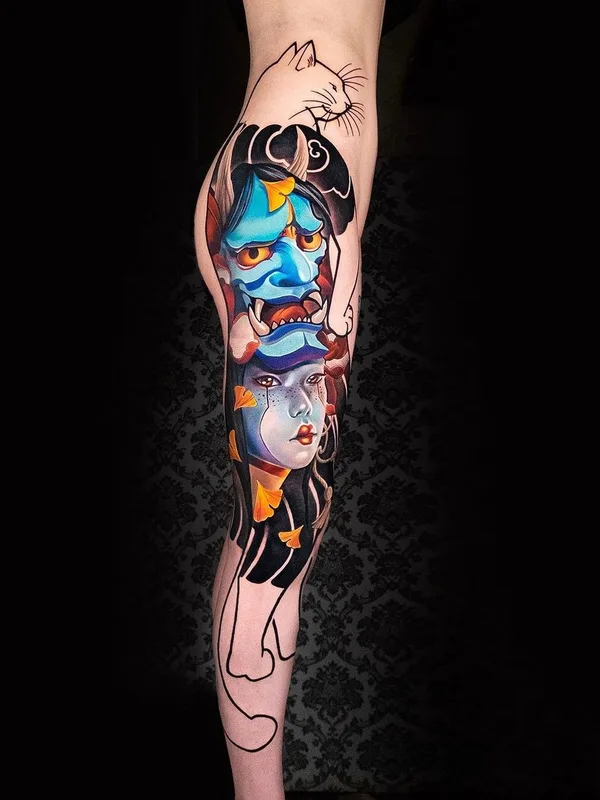 female color illustrative 纹身 在 thigh #45493 | 纹身师 Карина Куба 
